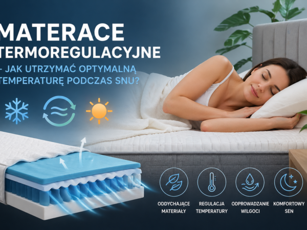 Materac termoregulacyjny – przekrój warstw z efektem chłodzenia i wentylacji zapewniający optymalną temperaturę snu